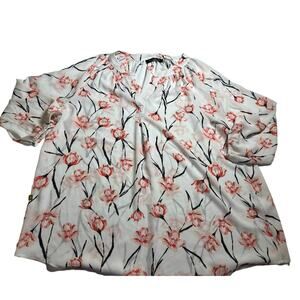 Ivanka Trump women L white black pink long sleeve floral flower blouse top shirt